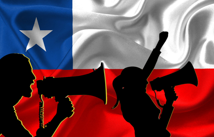 Collage: C Altgård / Konkret. Chile flagga, aktivister
